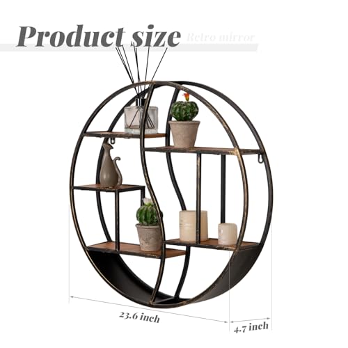 Round Wall Shelf,Decorative Circle Floating Shelves - color: Retro