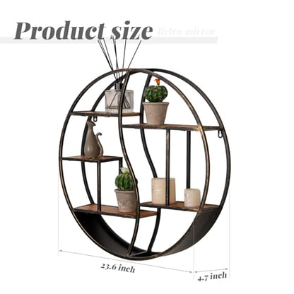 Round Wall Shelf,Decorative Circle Floating Shelves - color: Retro