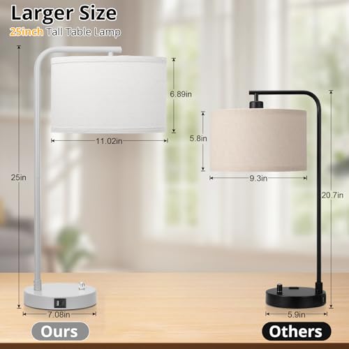 25" Tall Table Lamp with USB C+A Ports, Fully Dimmable Nightstand Lamp - color: Gray