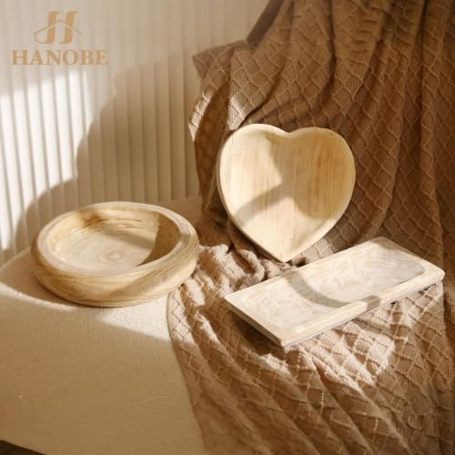Hanobe Small 7.8" Heart Shaped Wood Decorative Key Bowl for Entryway Table - size: 10.23 inches
