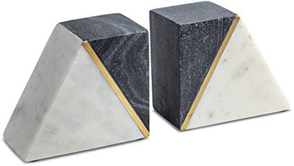 Cork & Mill Marble Bookends with Gold Brass, Grey and White, Set of 2