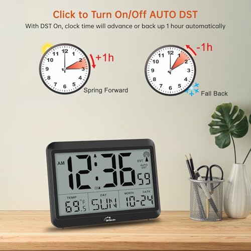 WallarGe Self-Setting Atomic Digital Wall Clock with Auto DST - size: Medium