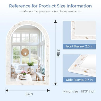 Tanmicoshomy Arched Mirror 24x36 Inch for Bathroom with Shell Frame - size: 36"L x 24"W