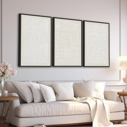 Large Framed Abstract Wall Art, Neutral Beige White Deocr, 16"x24"x3 - color: beige, size: 16"x24"x3 Framed
