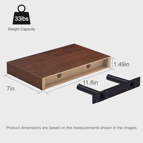 Walnut Floating Shelves for Wall, 12 Inch, Set of 2, Wood Shelf - color: Walnut, size: 11.8''
