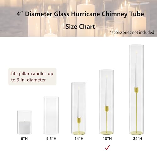 CYS EXCEL 2 PCS (H:18" D:4") Open Ended Glass Hurricane Candleholder Tube Shade | Open Flame Candle Chimney Tube Cover | Bottomless Cylinder - size: 4" wide x 18" tall