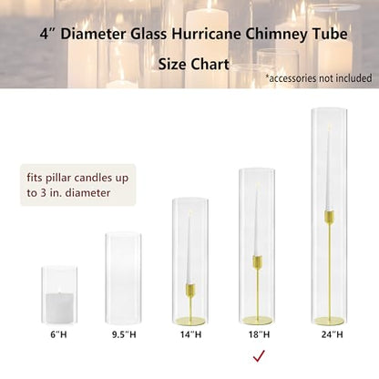 CYS EXCEL 2 PCS (H:18" D:4") Open Ended Glass Hurricane Candleholder Tube Shade | Open Flame Candle Chimney Tube Cover | Bottomless Cylinder - size: 4" wide x 18" tall
