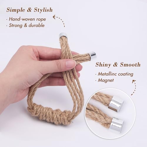 NICEEC 2 Pack Natural Jute Rope Curtain Tiebacks Elegant Boho Style Magnetic Drape Tie Backs Soft Hand-Woven Rope Curtain Holdbacks for Home & Office Drapery (Jute knot-04) - color: Jute Knot-04, size: 2 Pack
