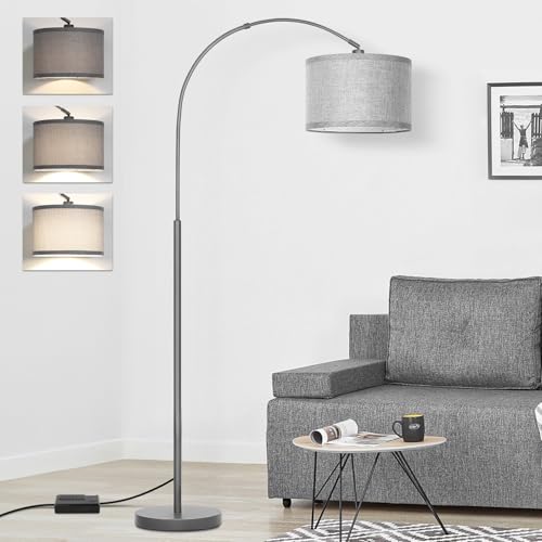 Arc Floor Lamp with Dimmer,Dimmable Floor Lamp with Gray Adjustable Shade - color: Metal Gray Base with Gray Shade