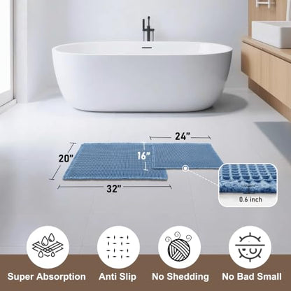 JIUZHEN Set of 2 Waffle Bath Mats Boho Bath Rugs 16"x24"+20"x32", Blue - color: Blue, size: 16"x24" + 20"x32"
