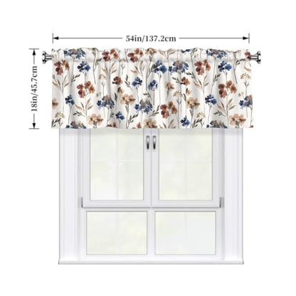 Blue and Brown Floral Kitchen Valance - Farmhouse Style Sheer Valance, 1 Panel, 54 x 18 Inch - color: Blue and Brown