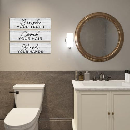 Modern Farmhouse Bathroom Decor: 3-Piece Wooden Wall Plaques - Washroom Signs - color: Bathroom 02