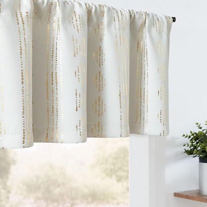 jinchan Striped Window Valance 16 Inch Modern Boho 1 Panel Gold on White - color: Boho| Gold on White, size: 52"W x 16"L (Pack of 1)