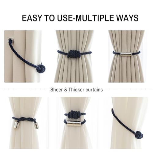Curtain Tiebacks Magnetic Decorative Rope Tie Backs Holdbacks Contoeey - color: Navy