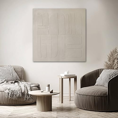 SHEYOYE 40x40 Inch Neutral Abstract Wall Art – Beige and Cream Geometric Square Canvas Artwork for Modern Living Room Wall Decor, Minimalist Neutral Wall Art for Bedroom or Office - color: Beige, size: 40"L x 40"W