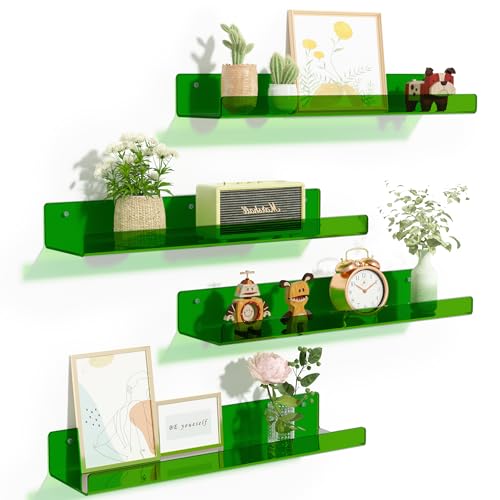 upsimples 4 Pcs 15" Acrylic Shelves for Wall Decor and Display, Green - color: Green