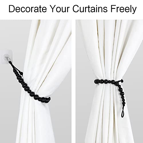 2 Pack Wood Bead Curtain Tieback, Boho Curtain Holdbacks, Black - color: Black Color
