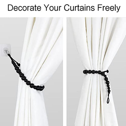 2 Pack Wood Bead Curtain Tieback, Boho Curtain Holdbacks, Black - color: Black Color