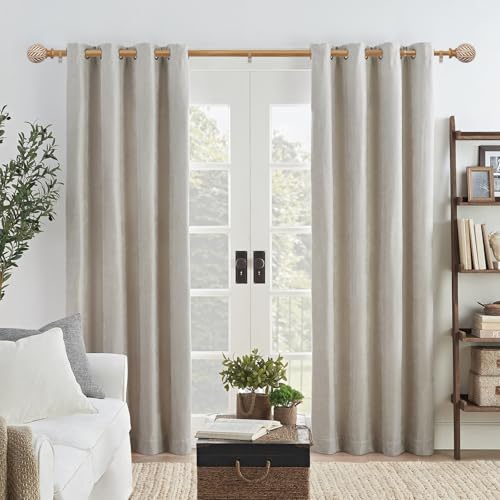 Wood Curtain Rod for Windows 48" to 84" Adjustable Heavy Duty Curtain Rod - size: 48-84"(1 Pack)