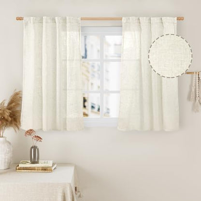 LAMIT Semi Sheer Linen Curtains 40 Inch Length Cream Ivory 34 x 40 Inch - color: Natural, size: 34"W x 40"L (Pack of 2)