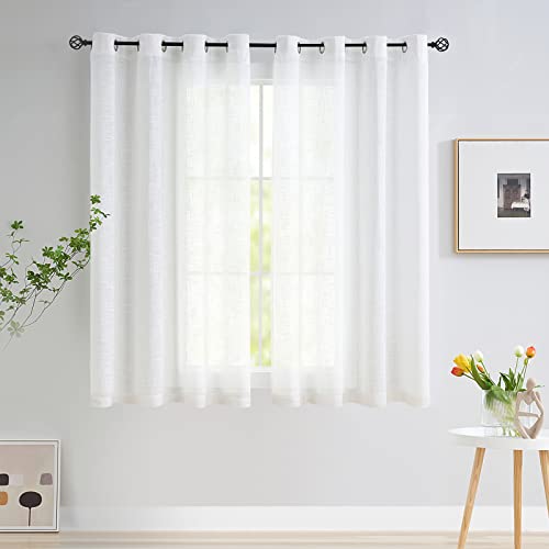 White Semi Sheer Curtains for Bedroom Living Room Linen Textured 52x63 2pcs - color: White - Grommet Top, size: 52"W x 63"L (Pack of 2)