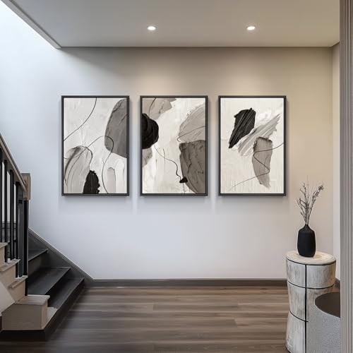 Large Framed Modern Abstract Wall Art for Living Room, 3 Piece 24x36 Inch - color: Shades of Grey, size: 24" W x 36" H x 3Pcs