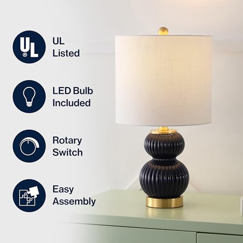 JONATHAN Y Daphne Ribbed Gourd Metal/Glass Table Lamp 20", Navy - color: Navy