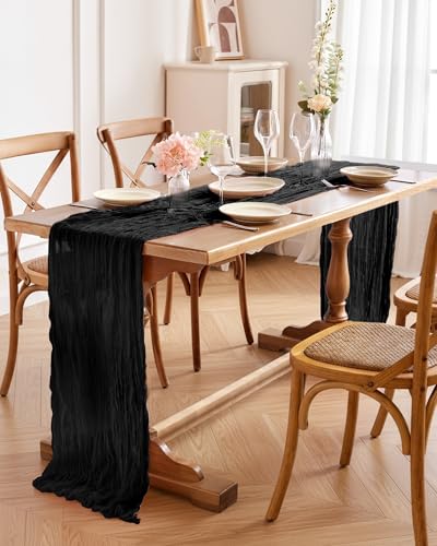 Pureegg 2 Pack Cheesecloth Table Runner 120 Inch Black - color: Black, size: 120" - 2 Packs