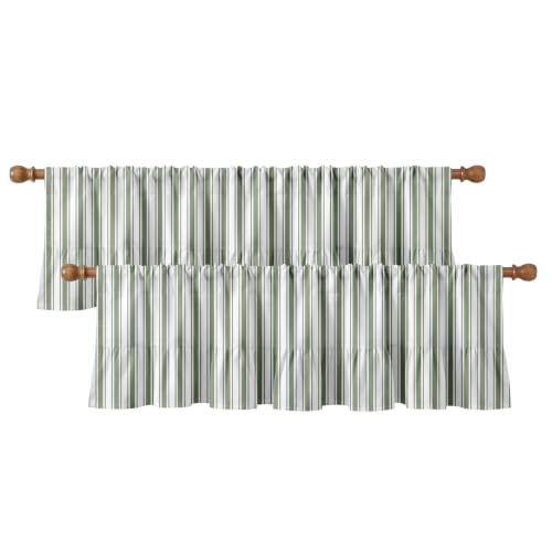Emvency Valances for Windows, Line Ruffle Hem, 2 Pack, 52x18 Inch, Sage - color: Sage Green Farmhouse