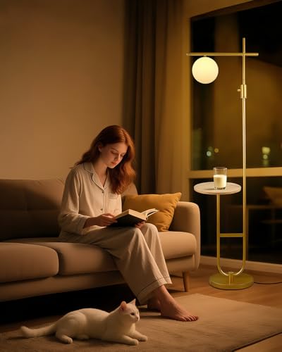 66IN Gold Floor Lamp with Table, Modern Shelf Lamp for Living Room