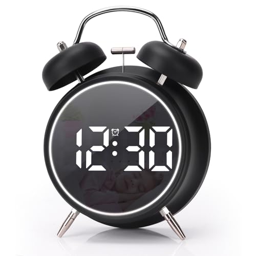 Digital Small Alarm Clock, 4.5 Inch Double Bell Electronic LED Alarm Clock - color: Black