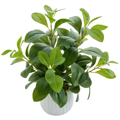 AlphaAcc Small Fake Plants Indoor for Office Bathroom Shelf Decor - color: White Pot With Fake Plant