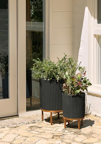 Veradek Demi Series Raised Duo Planters - Set of 2 Planters with Stands - color: Black/Brown, size: Bundle - 2 Pack
