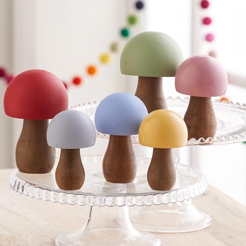 Your Heart's Content Pastel Wood Mushrooms Set of 6 (Pastel Paint 6) - color: Pastel 6