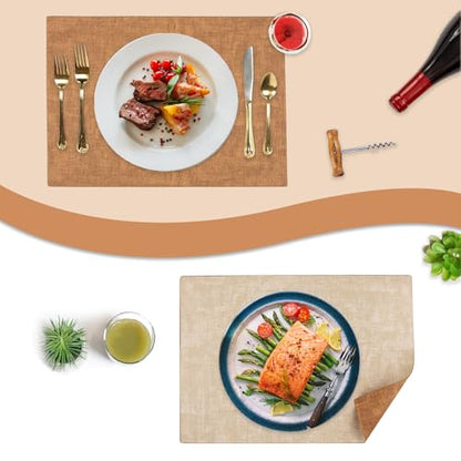 SUEH DESIGN Leather Placemats Table Mats Set of 6, Camel and Beige - color: A: Camel & Beige