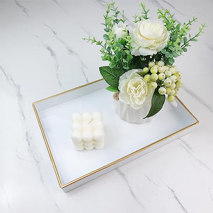 Spsyrine White Bathroom Vanity Tray with Handles for Dresser Tops - color: White