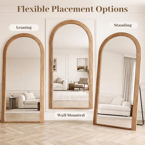 82"x44" Arched Full Length Mirror with Wide Wood Frame,Natural Wood - color: Natural Wood, size: 82L" x 44W"