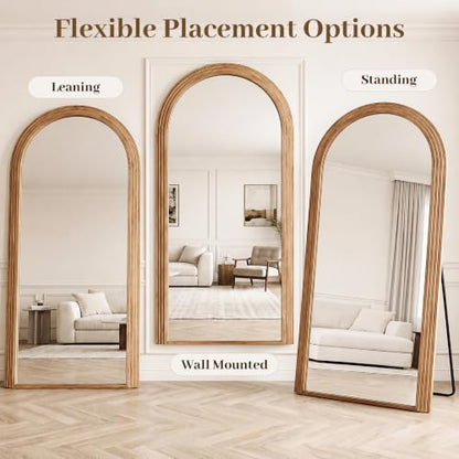 82"x44" Arched Full Length Mirror with Wide Wood Frame,Natural Wood - color: Natural Wood, size: 82L" x 44W"