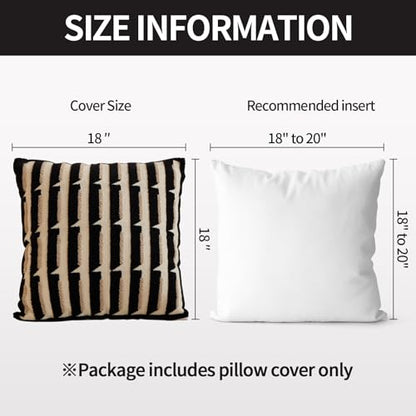 Black Cream Modern Strip Tufted Throw Pillow Covers，Neutral Textured Minimalism Chunky Pillowcases,Bohemian Mid Century Geometric Sham for Couch,1PC,18x18 Inch