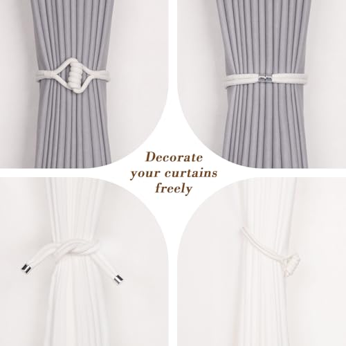 NICEEC 2 Pack Natural Cotton Rope Curtain Tiebacks Elegant Boho Style Magnetic Drape Tie Backs Soft Hand-Woven Rope Curtain Holdbacks for Home & Office Drapery (Cotton knot-03) - color: Cotton Knot-03, size: 2 Pack