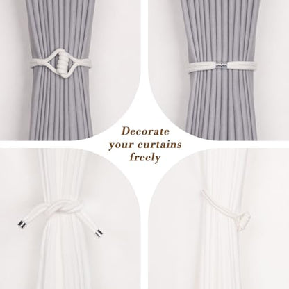 NICEEC 2 Pack Natural Cotton Rope Curtain Tiebacks Elegant Boho Style Magnetic Drape Tie Backs Soft Hand-Woven Rope Curtain Holdbacks for Home & Office Drapery (Cotton knot-03) - color: Cotton Knot-03, size: 2 Pack