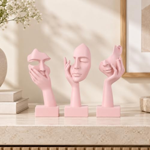 3 Pcs Thinker Small Statue Set - Pink Art Abstract Home Accent Figurines for Decor Woman Apartment Bookshelf Floating Shelf Coffee Table Office Desk Bathroom Counter Decor (3 Pcs Pink, 6") - color: 3 Pcs Pink, size: 6"