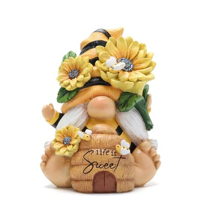 Hodao Bee Gnome Figurine Resin Sunflower Garden Decor Indoor Outdoor - style: Whimsical