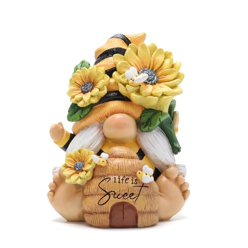 Hodao Bee Gnome Figurine Resin Sunflower Garden Decor Indoor Outdoor - style: Whimsical