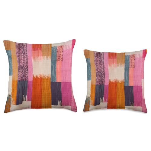 Abstract Color Block Pink Orange Teal Throw Pillow - size: 18x18
