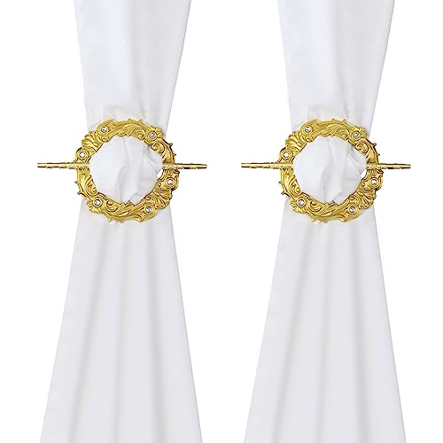 2 Pack Gold Crown Curtain Tiebacks, Gold Round Drapery Holdbacks - style: Gold Crown