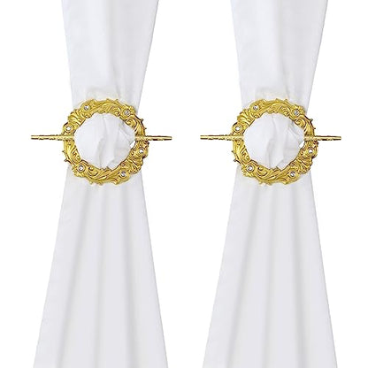 2 Pack Gold Crown Curtain Tiebacks, Gold Round Drapery Holdbacks - style: Gold Crown