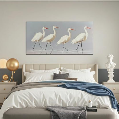 SSNEEKNDG White Heron Wall Art Bird Painting Animal Texture Artwork 20"x40" - size: 20"L x 40"W