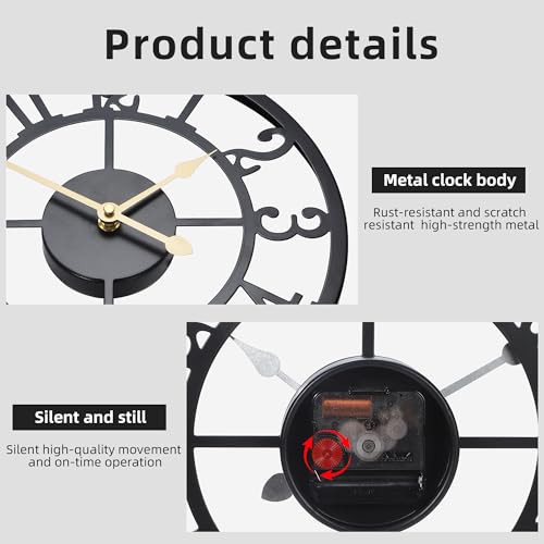 Wall Clock Battery Operated,Silent Non Ticking Modern Rustic Metal Small Clocks for Living Room/Bedroom/Office/Kitchen/Farmhouse Home Decor-12IN(Arabic Number-Black) - size: 12 Inch
