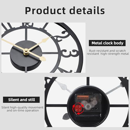 Wall Clock Battery Operated,Silent Non Ticking Modern Rustic Metal Small Clocks for Living Room/Bedroom/Office/Kitchen/Farmhouse Home Decor-12IN(Arabic Number-Black) - size: 12 Inch
